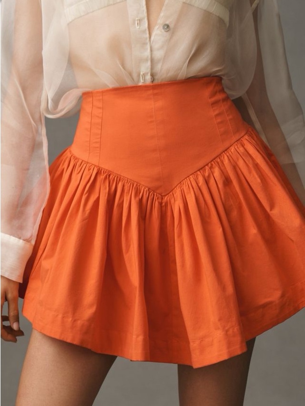 Maeve-Vibrant Basque Waist Orange High-Waist Mini Skirt